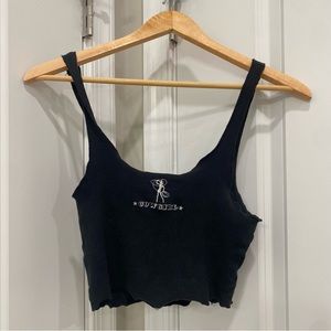 Forever 21 Cowgirl Embroidered Black Lettuce Trim Cropped Tank Top